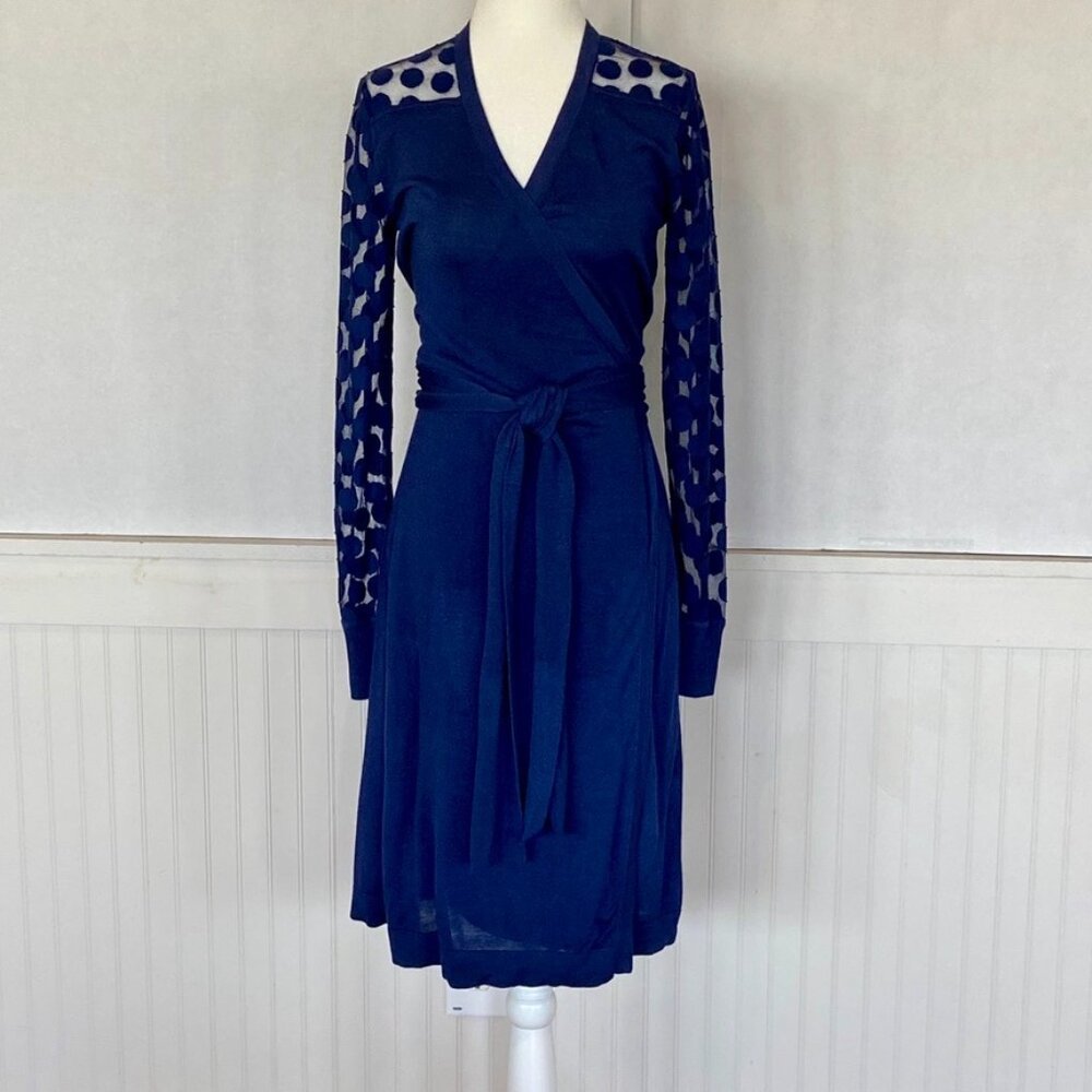 Diane Von Furstenberg 100% Blue Silk Knit Dress Sz M